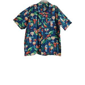 Benny's Hawaiian Button Men's Shirt Parrots Cocktails Cotton USA Made Men's 2X
